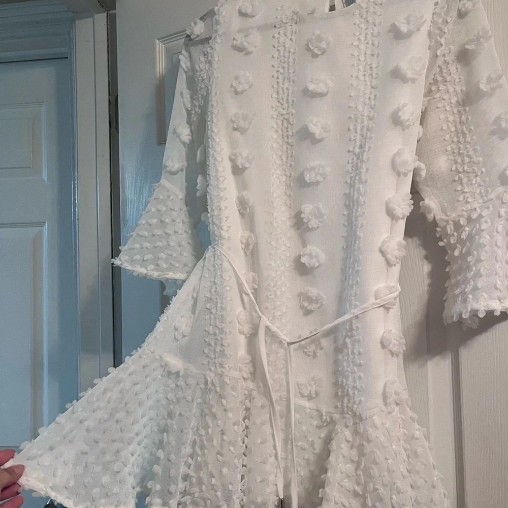 White Textured Ruffle Dress - Picture 8 of 11